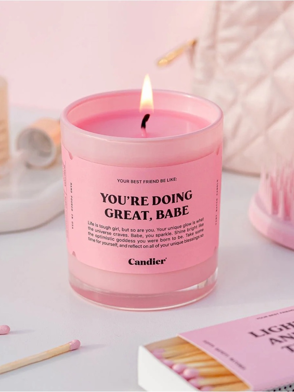 Candier You’re Doing Great Babe Candle NWT Pink Kawaii Y2K Gift - Picture 3 of 6